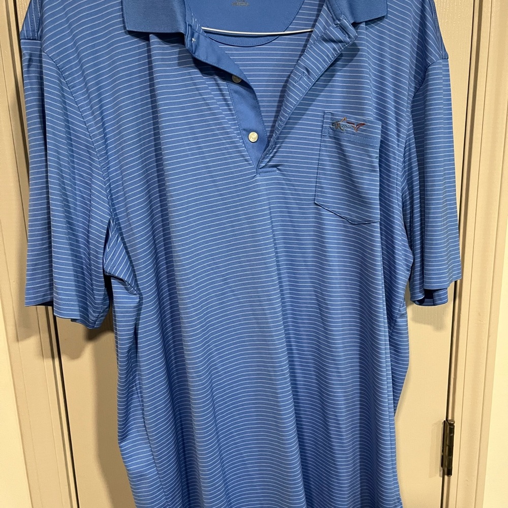 Greg Norman Collection Blue Striped Men’s Polo with Pocket
